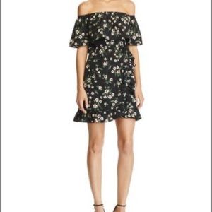 Aqua Floral Ruffle Off Shoulder Dress